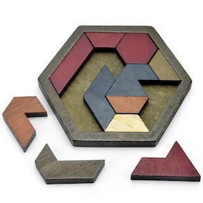 Quebra-cabeça Tangram hexagonal de madeira DEIMNHM para crianças e adultos