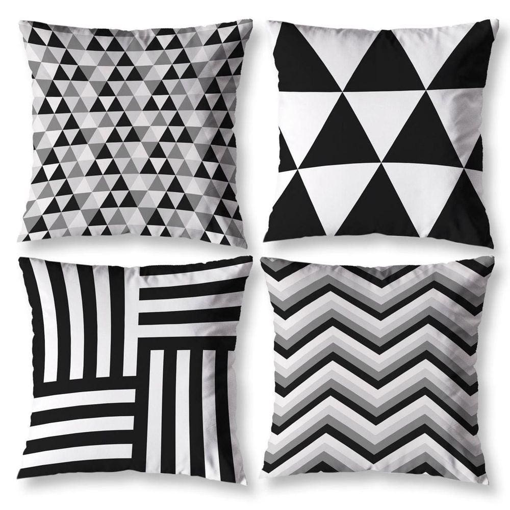 Kit 4 Capas Almofada Sala 40Cm X 40Cm Estampadas Geo Preto