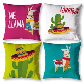 Kit 4 Capas De Almofada Sala 40Cm X 40Cm Estampadas Lhama