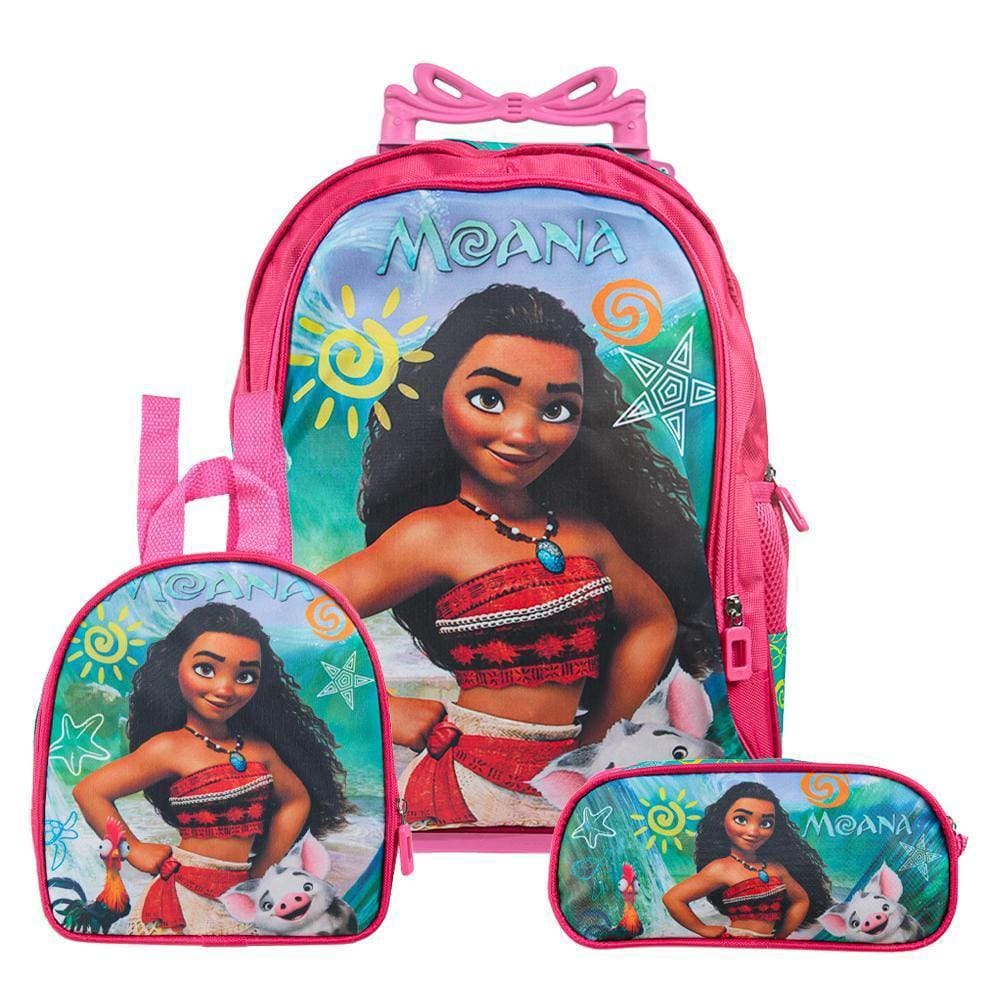 Mochila Escolar Moana Grande Rodinha Kit Lancheira+Estojo