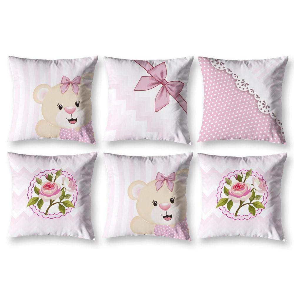 Kit 6 Almofadas Cheias Infantil 40Cm X 40Cm Zíper Ursinha