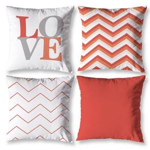 Kit 4 Capas Almofada Sala 40Cm X 40Cm Estampada Love Laranja