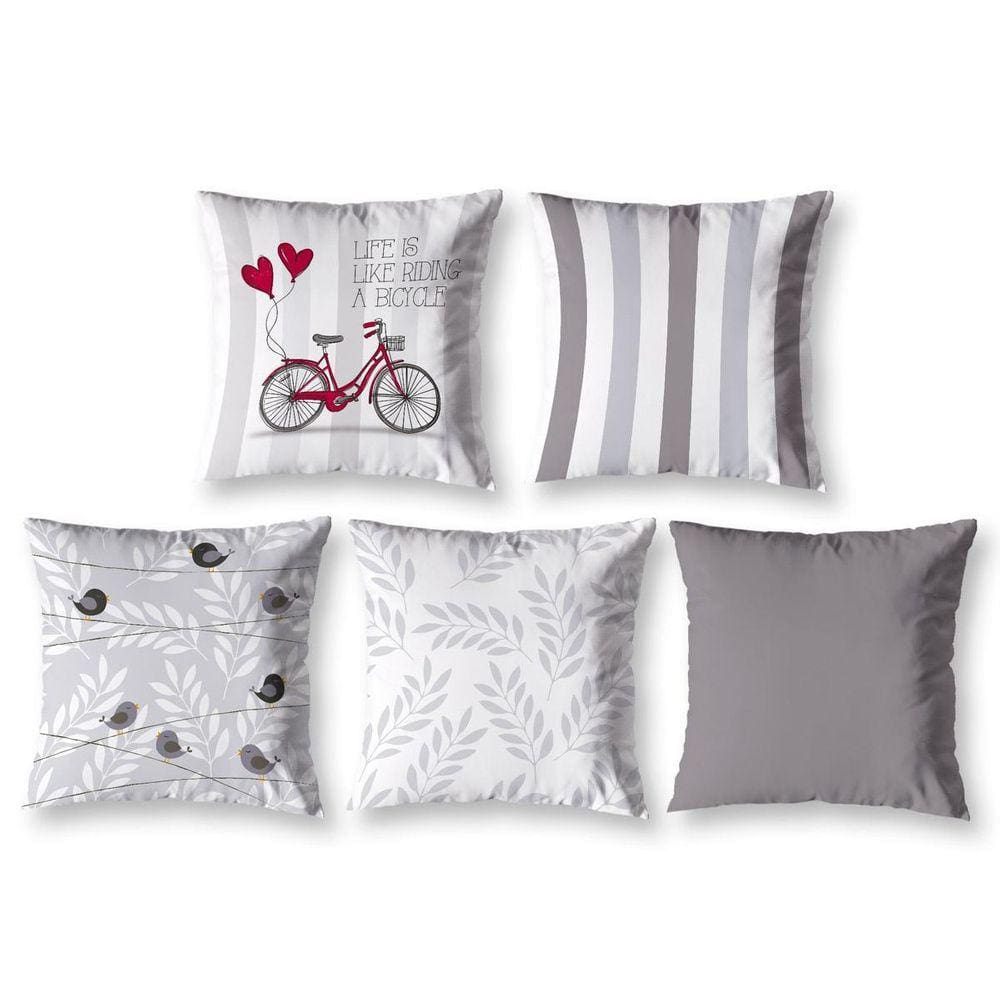 Kit 5 Almofadas Cheias 40X40 Estampadas Vintage Bike Branco