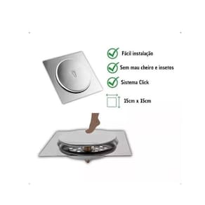 Ralo Inteligente Click Banheiro Lavabo 15x15cm inox