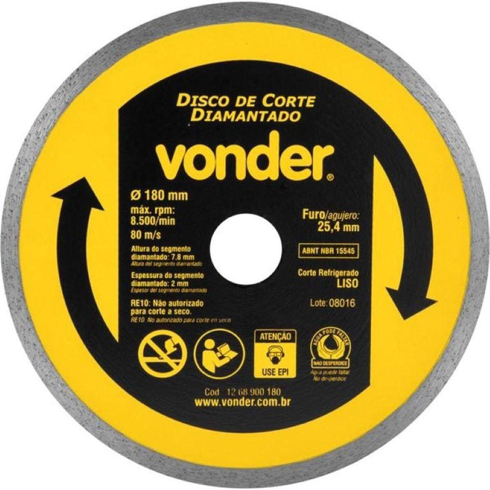 Disco de Corte Diamantado 180 mm Liso Vonder