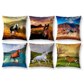 Kit 6 Capas De Almofada 40Cm X 40Cm Estampadas Cavalo