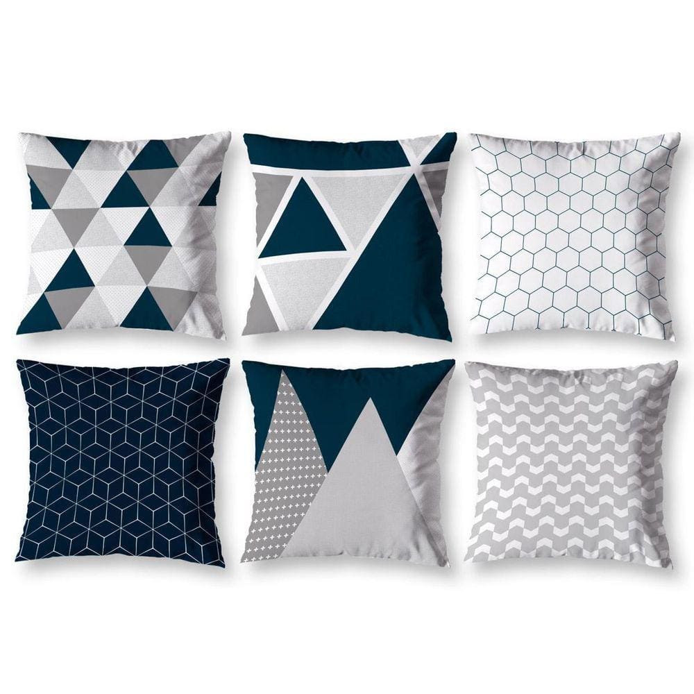 Kit 6 Capas De Almofada 40Cm X 40Cm Estampadas Geo Cinza