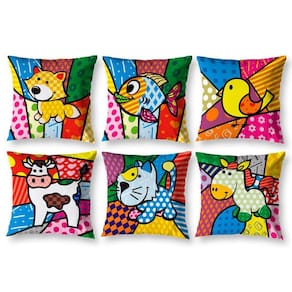 Kit 6 Capas De Almofada 40Cm X 40Cm Estampadas Pop Bicho