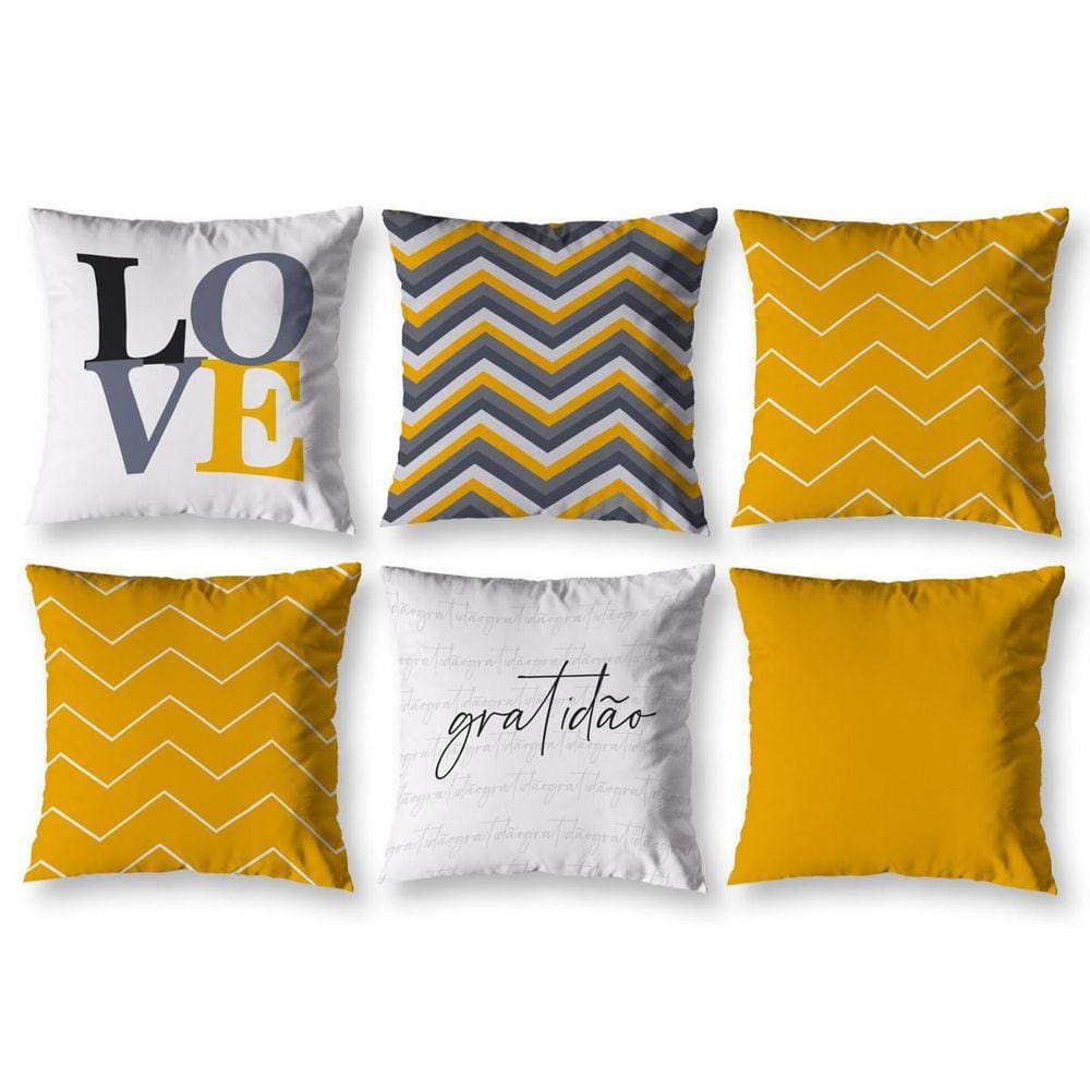 Kit 6 Capas De Almofada 40 X 40 Estampadas Chevron Amarelo