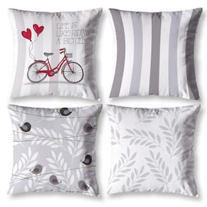 Kit 4 Capas Almofada Sala 40Cm X 40Cm Estampadas Bike Branco
