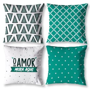 Kit 4 Capas Almofada Sala 40Cm X 40Cm Estampadas Amor Verde
