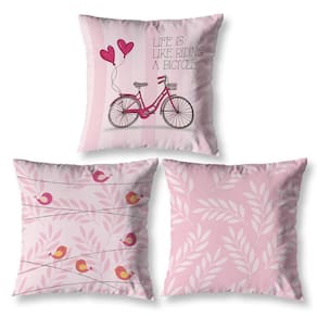 Kit 3 Capas De Almofada 40 X 40 Estampadas Vintage Bike Rosa