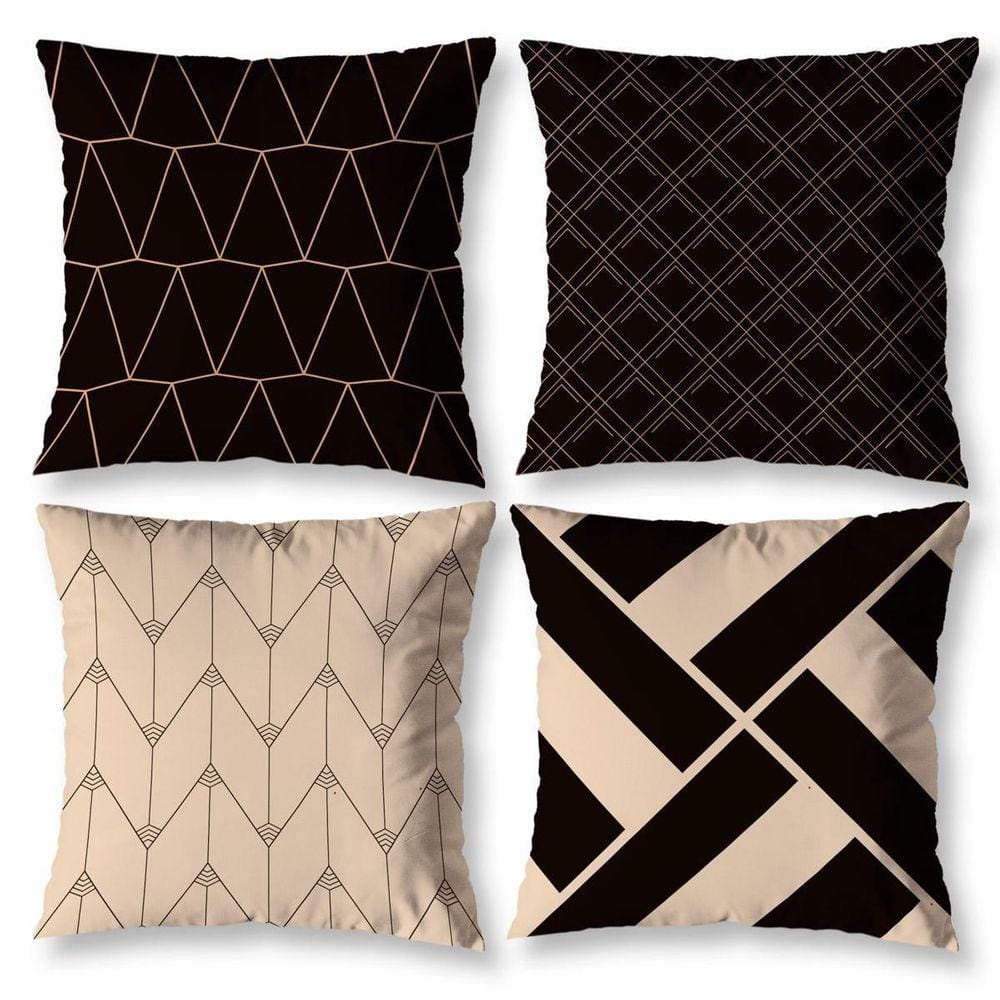 Kit 4 Almofadas Cheias Para Sala 40Cm X 40Cm Estampadas Bege