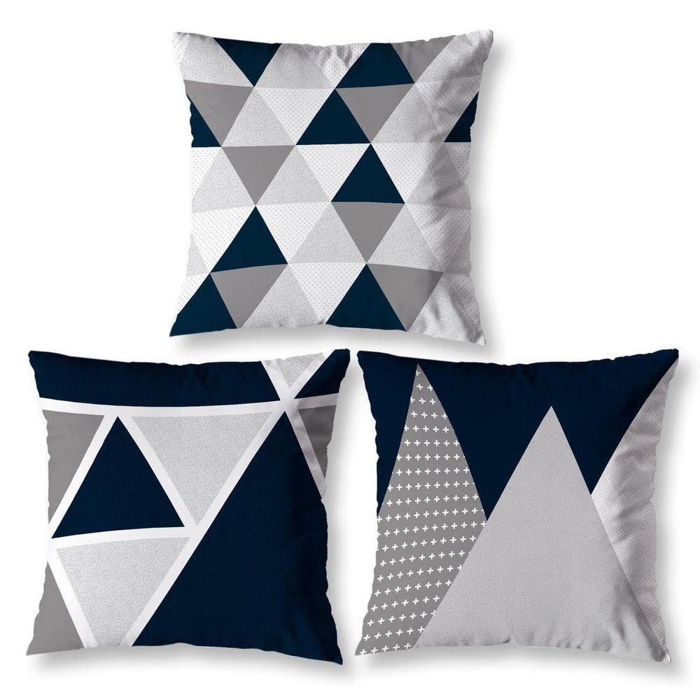Kit 3 Capas De Almofada 40Cm X 40Cm Estampadas Geo Cinza