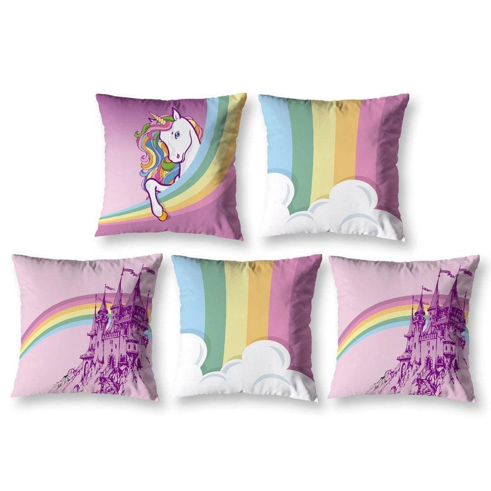 Kit 5 Capas De Almofada Infantil 40 X 40 Zíper Unicornio 2