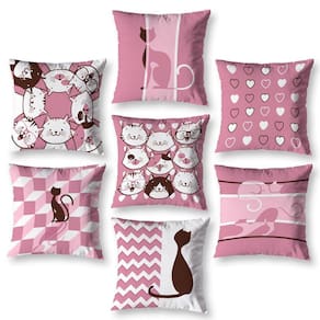 Kit 7 Capas De Almofada 40Cm X 40Cm Estampadas Gatos