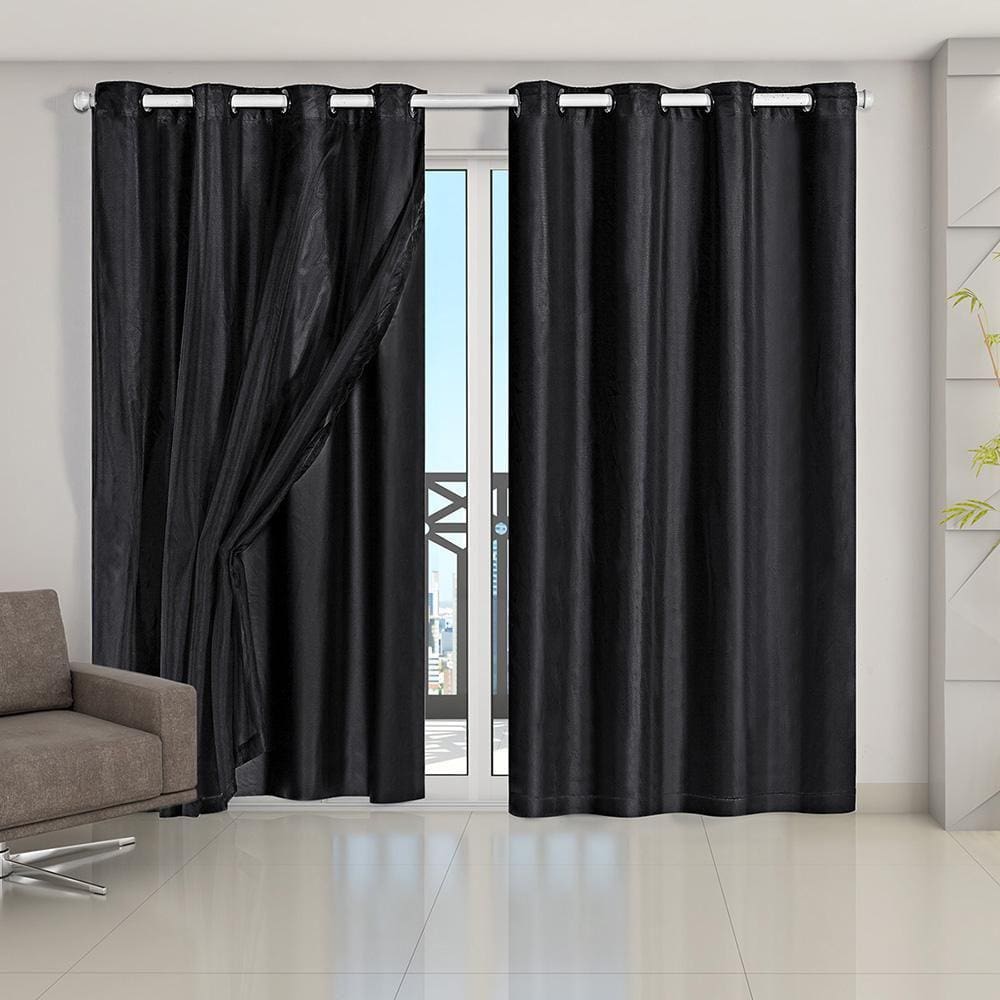 Cortina Blackout Voil 4,20X2,50 Corta Luz Sala Quarto Preto