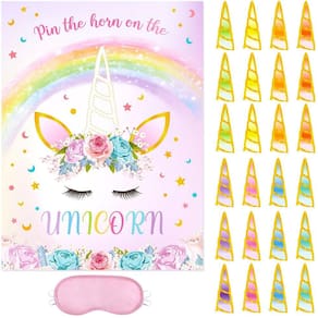 Jogo de festa WERNNSAI Pin The Horn on The Unicorn 20x29cm com 2