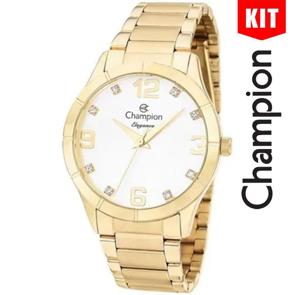 Relógio CHAMPION KIT feminino Elegance dourado CN26055S