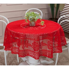 Toalha De Mesa De Renda Redonda 1,50M Floral Vermelho