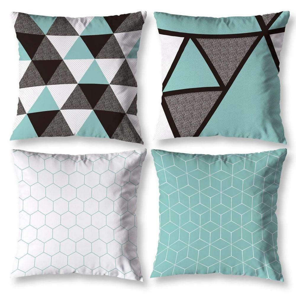 Kit 4 Almofadas Cheias Sala 40Cm X 40Cm Estampadas Geo Verde