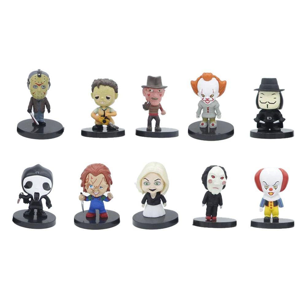 Kit 10 Bonecos Terror Freddy Jason Chucky Ghostface Action Figure
