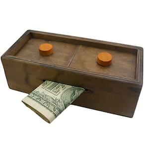 Puzzle Box Enigma Secret Explorer - porta-dinheiro e vale-presente em uma fechadura mágica de madeira com compartimento oculto Piggy Bank Brain Teaser
