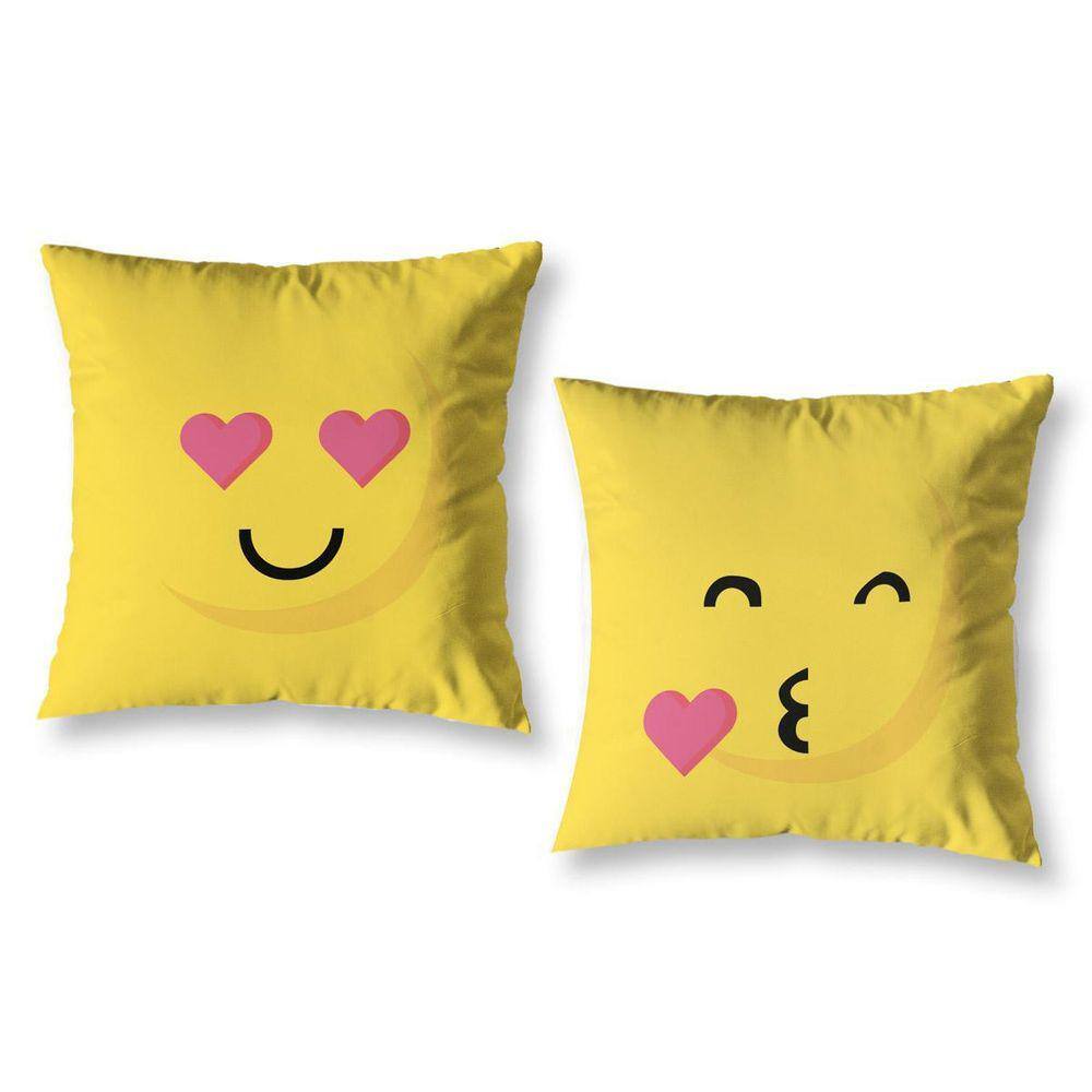 Kit 2 Capa De Almofada Estampadas Infantil 40X40 Zíper Emoji