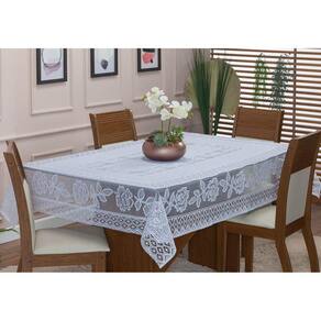 Toalha De Mesa De Renda Quadrada 1,40M X 1,40M Floral Branco