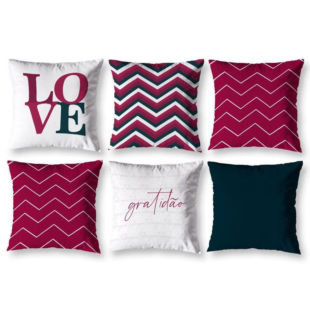 Kit 6 Almofadas Cheias 40 X 40 Estampadas Chevron Vermelho
