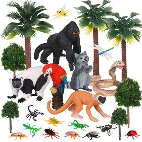 Conjunto de brinquedos Jexine Rainforest Animals Figures, pacote com 25 árvores