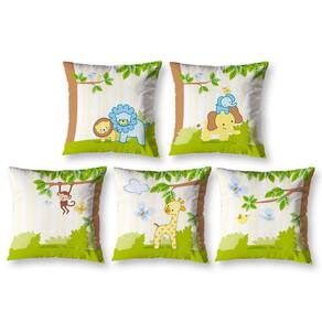 Kit 5 Capa De Almofada Estampadas Infantil 40X40 Zíper Selva