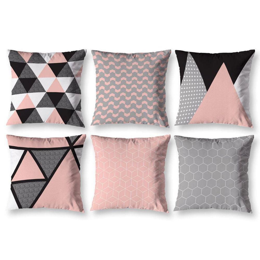 Kit 6 Capas De Almofada 40Cm X 40Cm Estampadas Geo Rosa