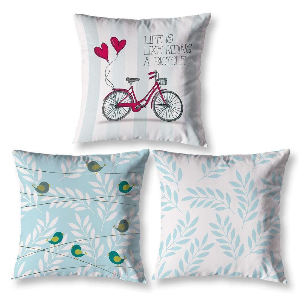 Kit 3 Capa De Almofada 40 X 40 Estampadas Vintage Bike Verde