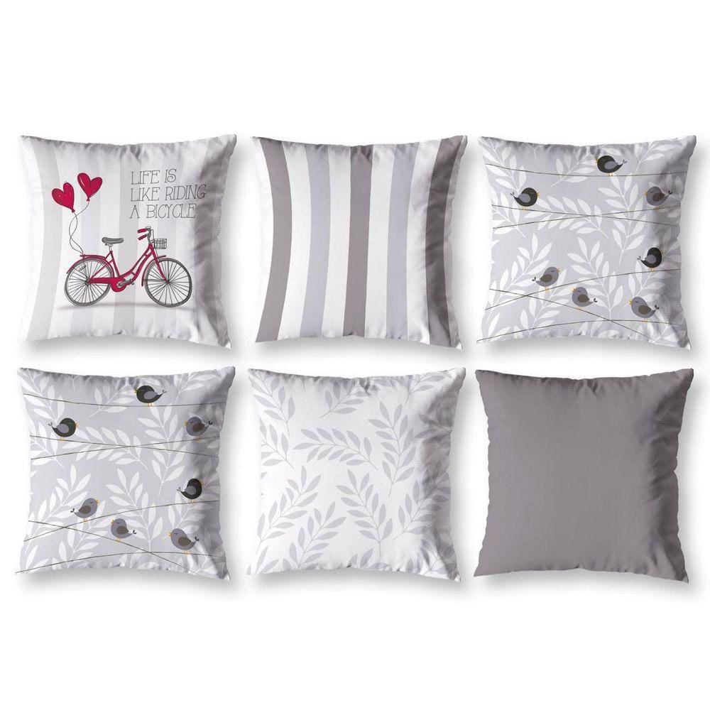 Kit 6 Capas De Almofada 40X40 Estampadas Vintage Bike Branco
