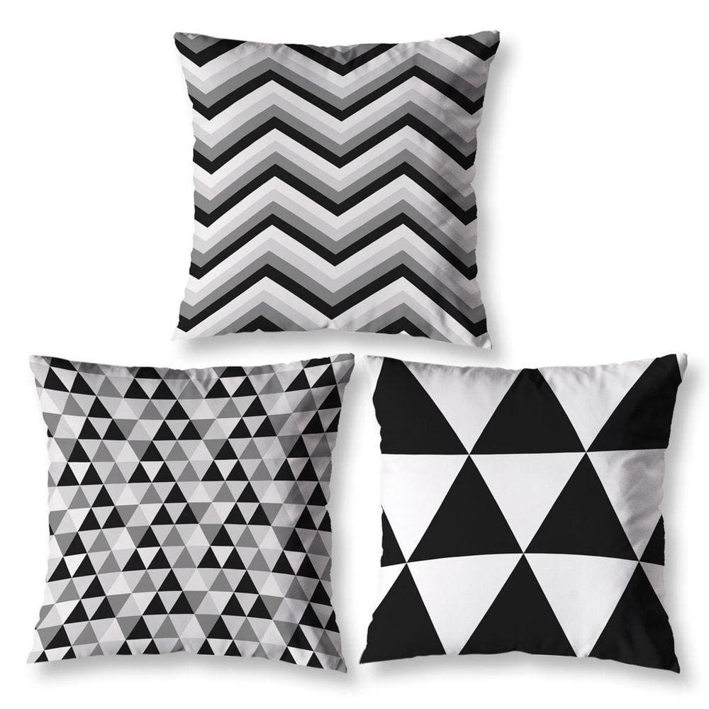 Kit 3 Almofadas Cheias 40Cm X 40Cm Estampadas Geo Preto
