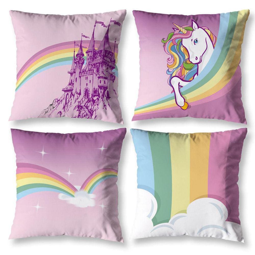 4 Capas Almofada Infantil 40Cm X 40Cm Estampadas Unicórnio