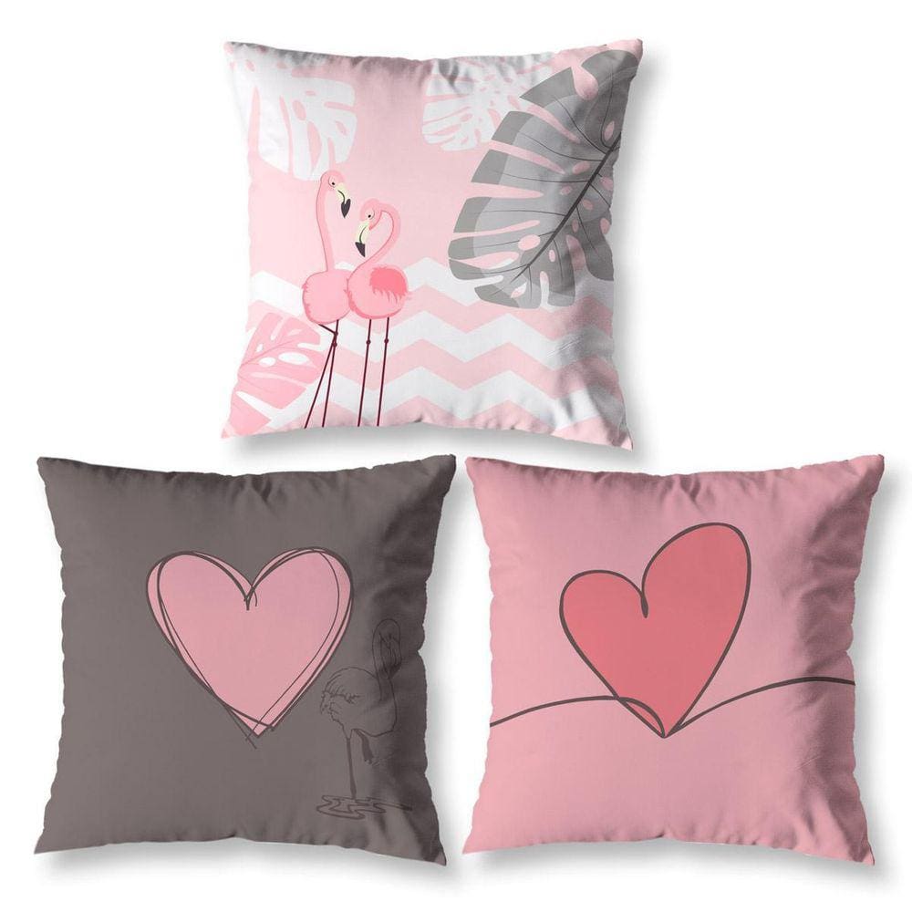 Kit 3 Capas De Almofada 40Cm X 40Cm Estampadas Flamingo