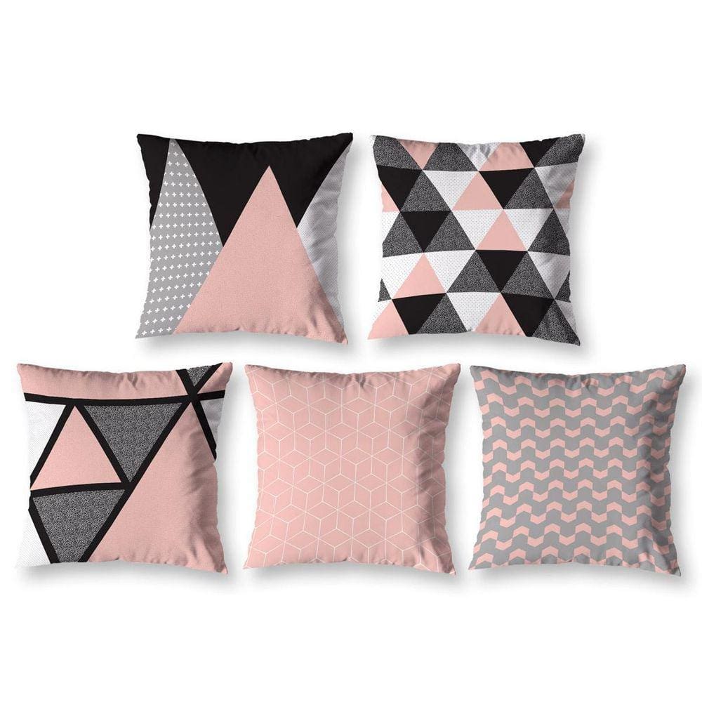Kit 5 Capas De Almofada 40Cm X 40Cm Estampadas Geo Rosa