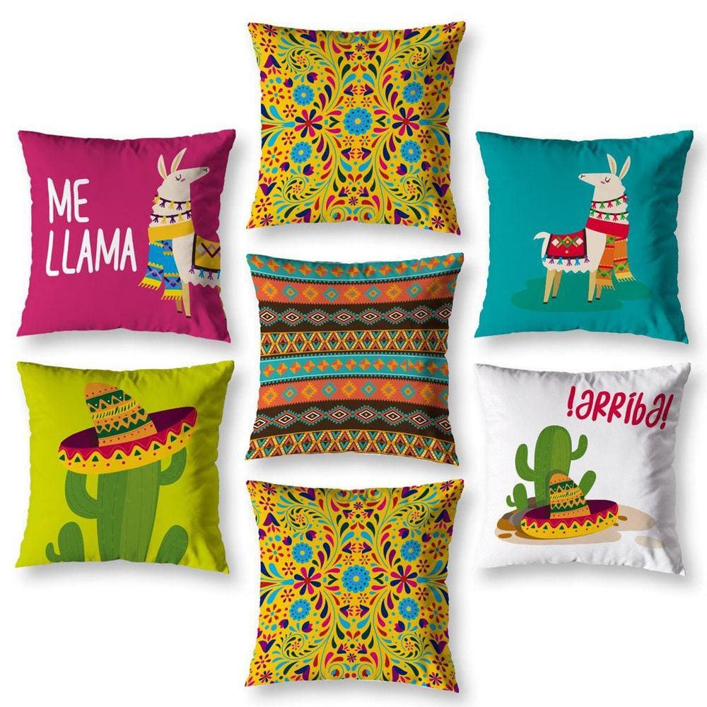 Kit 7 Almofadas Cheias 40Cm X 40Cm Estampadas Lhama