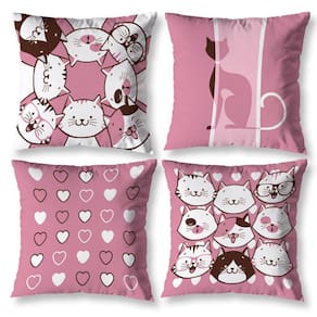 Kit 4 Capas De Almofada Sala 40Cm X 40Cm Estampadas Gatos