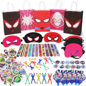 Conjunto de lembrancinhas de festa Spider Theme, 122 unidades com sacolas de guloseimas para crianças