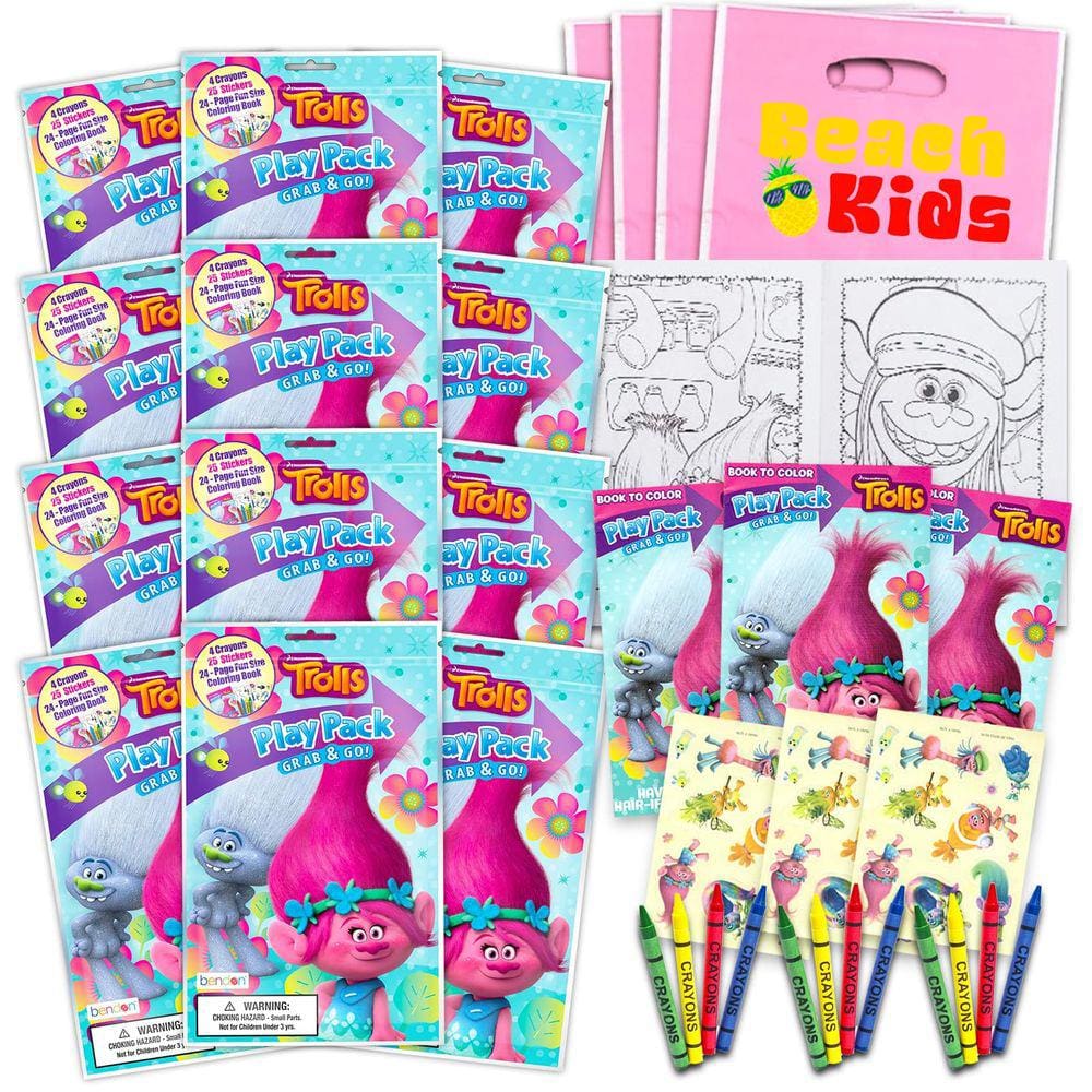 Conjunto de lembrancinhas de festa Trolls Play Packs com livro de colorir e giz de cera