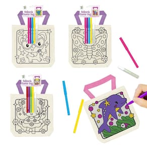 Sacos de guloseimas para colorir VKPI Kids, tela reutilizável, 6 peças com canetas