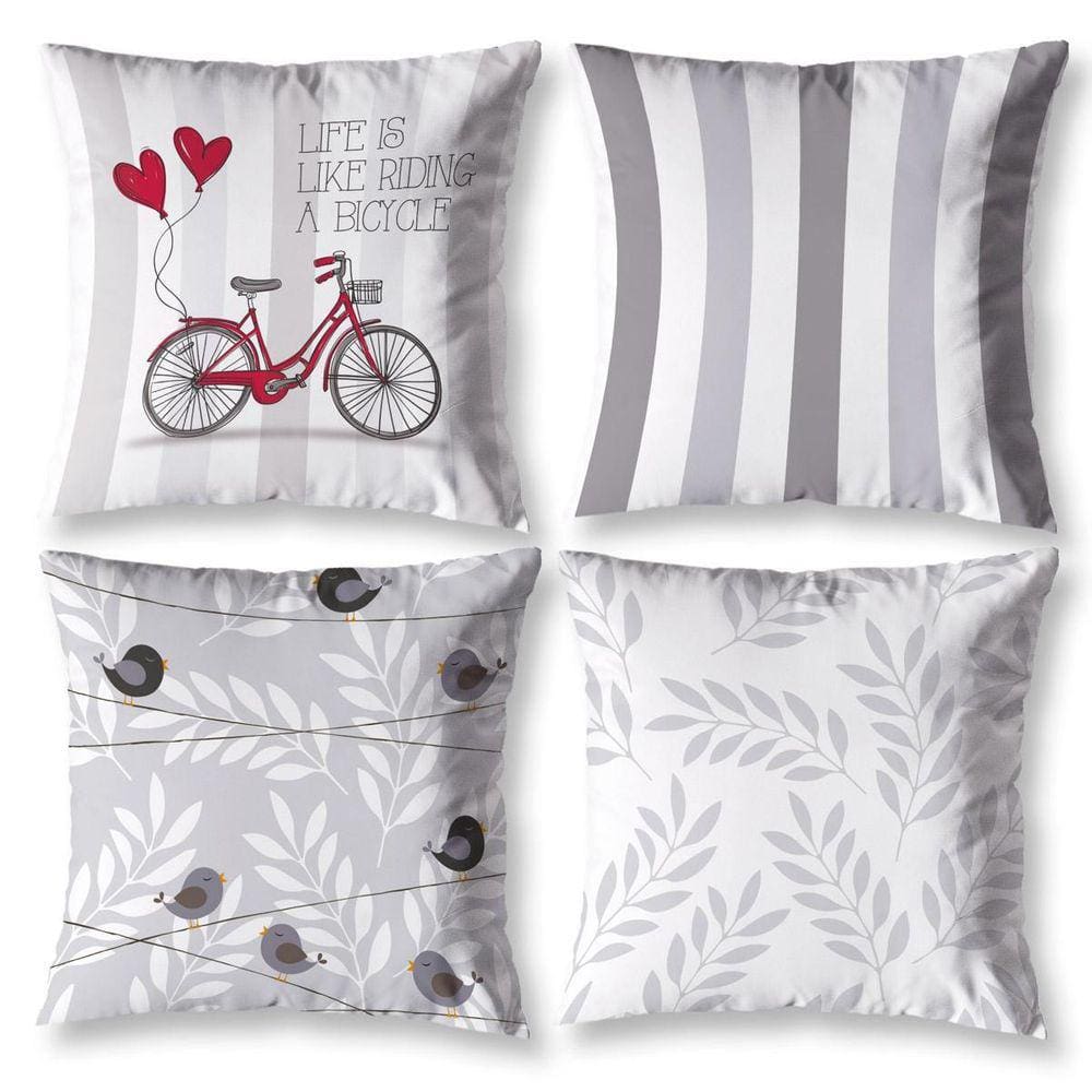 4 Almofadas Cheias Sala 40Cm X 40Cm Estampadas Bike Branco