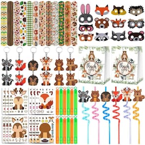Conjunto de lembrancinhas Woodland Creatures, chaveiros, canudos, pulseira