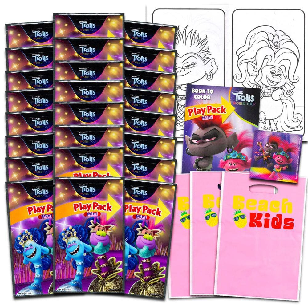 Conjunto de lembrancinhas de festa Dreamworks Trolls Mini, pacotes com 24 pacotes para colorir