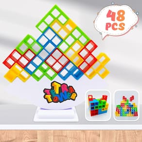 Tetra Tower Stack Attack Game Lemren 48 unidades para crianças e adultos