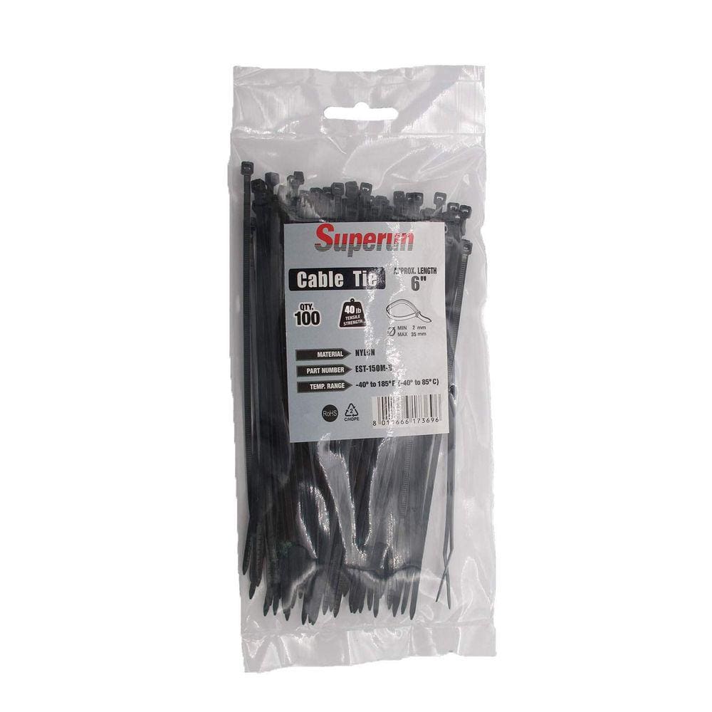 Abraçadeiras Superun Black 15 cm 18 kg Resistência à tração Nylon 6/