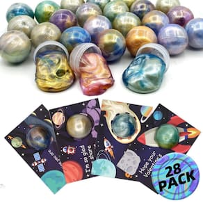 Cartões de Dia dos Namorados e pacote com 28 Galaxy Slime Balls para crianças Classr